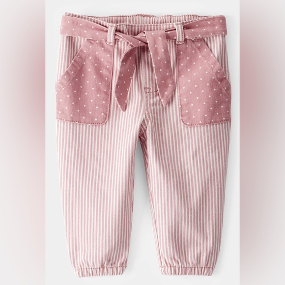 NWT! OshKosh Bgosh Baby Girl Vintage Inspired Hickory Jean Pants - Pink - Picture 1 of 7